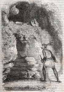 Roland hittar figurerna av Medor (Medoro) och Angelique (Angelica) - gravyr från 1851 från "" Furious Roland"" (Orlando furioso) (1500-talet) av Ludovico Ariosto, känd som Ariosta - Upplaga översatt från italienska av greven av Tressan och publicerar av Unknown artist