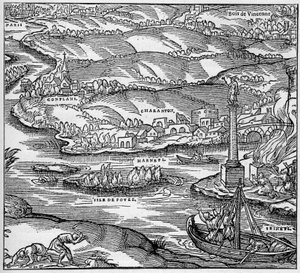 Romerska Gallien: ett monument byggt av de parisiska sjömännen under Tiberes regne, vid sammanflödet av Seine och Marne. Gravyr i "La Marine et les colonies: handel" av Unknown artist