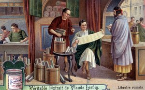 romersk bokhandlare. Kromolitografi, Liebig-bild. av Unknown artist