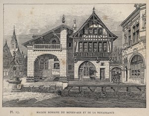 Romerskt hus från medeltiden och renässansen - gravyr från 1889 i "History of human habitation at the Universal Exhibition of 1889, by Mr Charles GARNIER - Librairie centrale des beaux-arts Paris 1889 av Unknown artist