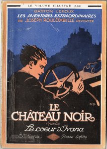 Rouletabille bakom ratten på sin cabriolet förföljer en bil, omslagsillustration till Gaston Leroux (1868-1927), Pierre Lafitte edition, Paris av Unknown Artist