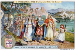 Rundabordscykel (2): Brudprocession av kung Arthur och Juniper, Liebig Chromolithography, sd. 1800-talet av Unknown artist