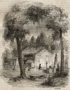 Rousseau a Motiers (Kanton Neuchatel) - Illustration till "" Bekännelserna" av Jean-Jacques (Jean Jacques) Rousseau (1712-1778) - gravyr av 1849 av Unknown artist