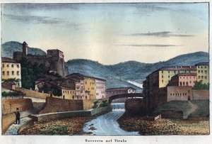 Rovereto stad i Trentino i norra Italien - 1800-talet - gravyr från "" Seder och traditioner för alla folk i universum. Det är historien om regeringen, om lagarna, om milisen, om religionen för alla nationer från de mest avlägsna tiderna upp till dagarna n av Unknown artist