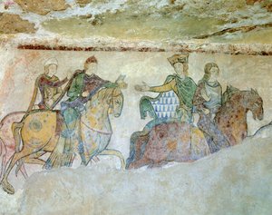 Royal Cortege (eller ibland tolkad som "" kunglig jakt") består av kung Henrik (Henry II) i huvudet på kortegen (frånvarande i denna detalj), bakom honom hans fru Alienor d