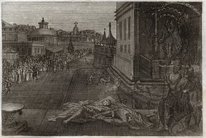 Royaumont Bibeln, Nya testamentet: De två profeternas död. Synen Saint John hade av två döda profeter, som sedan återuppstod. Uppenbarelsebokens sjunde basun. Illustration från 1811. av Unknown artist