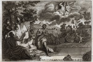 Royaumont Bibeln, Nya testamentet: Eunuk döper. Den helige Filips diakon tillkännager tro till en eunuck av drottningen av Etiopien och döper honom. Illustration från 1811. av Unknown artist