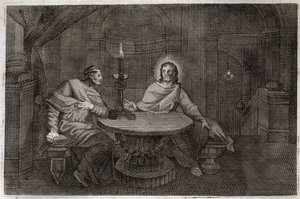 Royaumont Bibeln, Nya testamentet: Nikodema kommer för att hitta Jesus Kristus på natten. Illustration från 1811. av Unknown artist