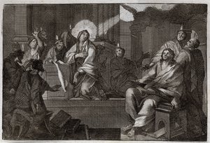 Royaumont Bibeln, Nya testamentet: Pentecoot. Den Helige Ande sänker sig över Jungfru Maria och Apoters. Illustration från 1811. av Unknown artist