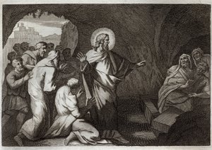 Royaumont Bibeln, Nya testamentet: Lasarus uppståndelse av Jesus Kristus. Illustration från 1811. av Unknown artist