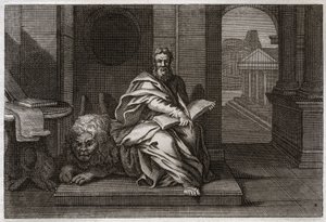 Royaumont Bibeln, Nya testamentet: Evangelisten Sankt Markus med lejonet. Illustration från 1811. av Unknown artist