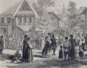 Ryssland (19:e århundradet). Fest i en by. 1879 (gravyr) av Unknown artist
