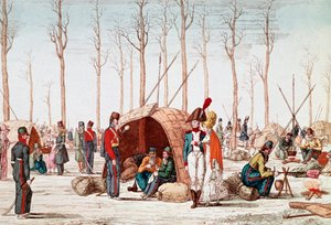 Ryska soldater bivackar på Champs-Elysees, Paris, Frankrike, 31 mars 1814 (gravyr) av Unknown artist