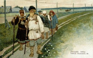 Ryska resenärer till fots på 1800-talet. av Unknown artist