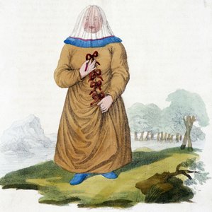 Rysk kvinna av en Ostiak-stam i traditionell dräkt (Khanty eller Khante: Paleosibiriska jägare, etablerade i skogsområdet i den mellersta Ob-dalen). av Unknown artist