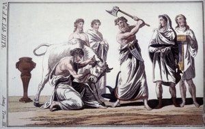 Offer av en tjur. Sed i romersk antiken. Gravyr från början av 1800-talet. av Unknown artist