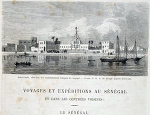 Saint-Louis, huvudstad för franska anläggningar i Senegal - i "" Voyage et voyages au Sénégal"" i Tour du Monde, 2:a trim. 1861 av Unknown artist