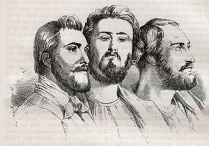 Saint-Simonianism - Saint-Simonianism - Saint Simonians - Charles Duveyrier (1803-1866) - Emile Barrault (1799-1869) - Michel Chevalier (1806-1879 - Gravyr av 1882 i "Histoire de dix ans: 18030"-18430 Louis -Vit (1811-1882) av Unknown artist
