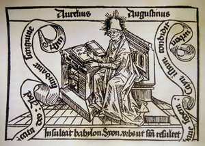 Saint Augustine, från "De civitate dei" (Guds citat) av Saint Augustine av Hippo (354-430) av Unknown artist