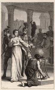 Saint Blandina - Saint Blandine (martyr 177) vägrar att offra till idoler - gravyr i "The Illustrious Women Of France" av Oscar Havard - 1886 av Unknown artist