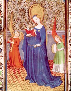 Saint Cecile omgiven av två änglamusiker Miniatyr tagen från "The Hours of Edward I (Duarte) of Portugal (1391-1438)" 1400-talets Lissabon, Torre do Tombo av Unknown artist
