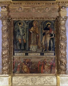 Saint Clair eller Saint Roch Altar: St Roch och pestens knapp och Saint George i stil med Henrik III - Our Lady of the Assumption of Rognes Church av Unknown artist