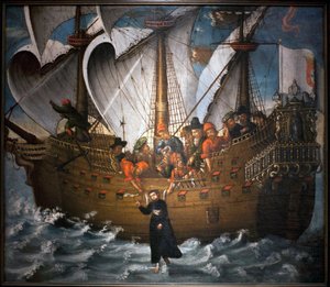 Saint Francois Xavier (1506-1552), mirakelprestation i Japan omkring 1549 - Anonym målning, olja på duk, mitten av 1600-talet (Anonym målning från mitten av 1600-talet, som visar ett mirakel som borde ha utförts av den helige Francisco Xavi av Unknown artist