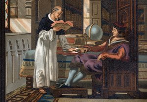 Saint Louis (1214-1270), kung av Frankrike, och hans rådman Saint Vincent de Beauvais (ca 1190-1264), efter "La Ciencia y sus Hombres par Louis Figuier". Barcelona 1881 av Unknown artist