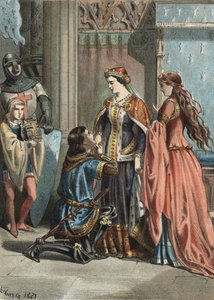 Saint Louis (1214-1270), kung av Frankrike, och hans mor Blanche de Castille (1188-1252). gravyr från 1881 i "Skönhetskulten" av Juan Justo Huguet, Molinas Hermanos editores av Unknown artist
