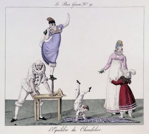 Saltimbanks: Balans av ljusstaken - i "" Den goda genren", deb. 1800-talet av Unknown artist