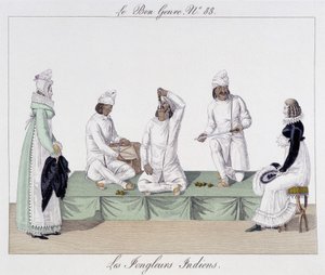 Saltimbanks: Indiska jonglörer, knivsväljning - i "" The Good Kind", deb. 1800-talet av Unknown artist