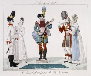 Saltimbanks: Trubaduren spelar sex instrument - i "" Le bon genre"", deb. 1800-talet av Unknown artist