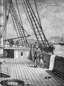Samuel Morse (1791-1872), uppfinnare av den elektroniska telegrafen (1844) och Morse-alfabetet ombord på linern "Sully" 1832. Gravyr 1800-talet av Unknown artist