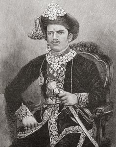 Sayajirao Gaekwad III, 17 år gammal, Maharaja av Baroda State, Indien (gravyr) av Unknown artist