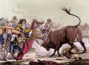 Scen för tjurfäktning i Spanien, cirka 1820. av Unknown artist