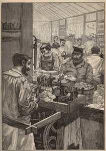 Sea Sequim: tillverkning av havssequimpipor. Gravyr från 1885 i "" Les arts et metiers illustres"" av Adolphe BITARD. av Unknown artist