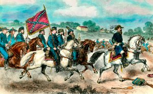 Secessionskrig: "" General Stuart med konfedererade kavalleri 1862"" Gravyr av 1800-talets privata samling av Unknown artist