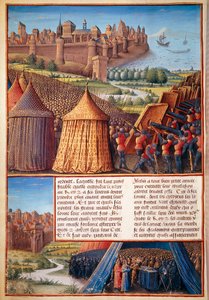 Andra korståget: utsikt över belägringen av Ascalon 1153 av Baldwin III (1131-1162). Miniatyren hämtad från "The passager made Outremer by the French against the Turks and other Saracens and Moures Outremarine" av Sebastien Mamerot av Unknown artist