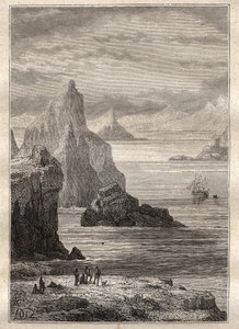 Andra resan (1772-1775) av kapten James Cook (1728-1779): utsikt över Noel-kanalen, Terre de Fuego - illustration tagen från "The Great Mariners of the 18th century"" av Unknown artist