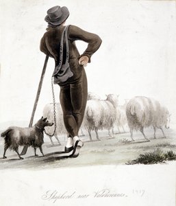 Shepherd nära Valenciennes - akvarell av Unknown artist