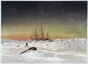 Ship in the Ice - i "" The shores of the polar sea, an Arctic expedition narration"", av Dr Edward Moos, Marcus Nard & Co, London av Unknown artist