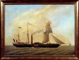 Fartyg med blad på floden Tejo Anonym målning. Marseillemuseet från 1800-talet av Unknown artist