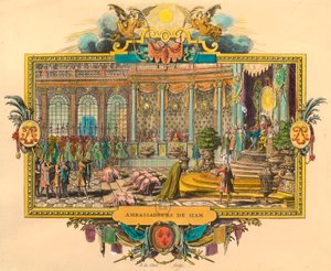 Siam-ambassadörer vid kung Ludvig XIV:s hov 1686. Gravyr. Privat samling av Unknown artist