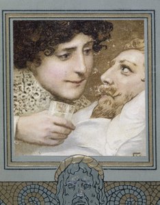 Sjuk man och kvinna som ger honom ett glas vatten - 1800-talet av Unknown artist