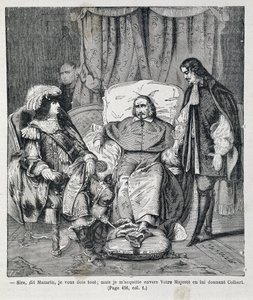 Sire, sa Mazarin, "Jag är skyldig dig allt: men jag betalar till Ers Majestät genom att ge honom Colbert." Kardinal Jules Mazarin (Giulio Raimondo Mazzarino eller Mazarino) (1602-1661) presenterar Jean Baptiste (Jean-Baptiste) Colbert (1619-1683) en Ludvig av Unknown artist