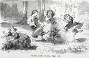 Sophie och hennes vänner planterar syren - i "The misfortunes of Sophie"" av grevinnan av Ségur, Hachette av Unknown artist