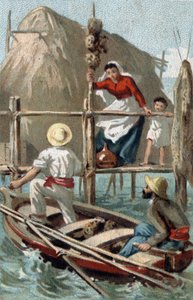 Svampfiskare på Kuba. Kromolitografi i slutet av 1800-talet. av Unknown artist