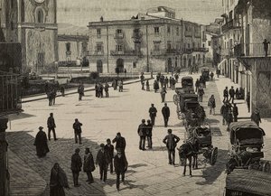 Torget och stadshuset i Monreale, Fasci Sicilianis uppror, Italien, gravyr efter ett fotografi av E Interguglielmi från L