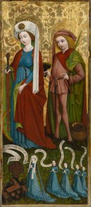 St. Catherine och St. Vitus med Anna von Freiberg och hennes döttrar, cirka 1450 (tempera och olja på panel) av Unknown artist