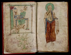 Johannes och den helige Ande som ger inspiration till den helige Gregorius: graduale 6B 59 av Unknown
